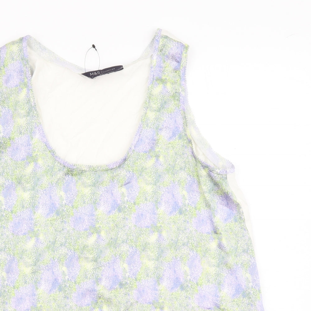 Marks and Spencer Womens Green Geometric Viscose Basic Tank Size 8 Round Neck