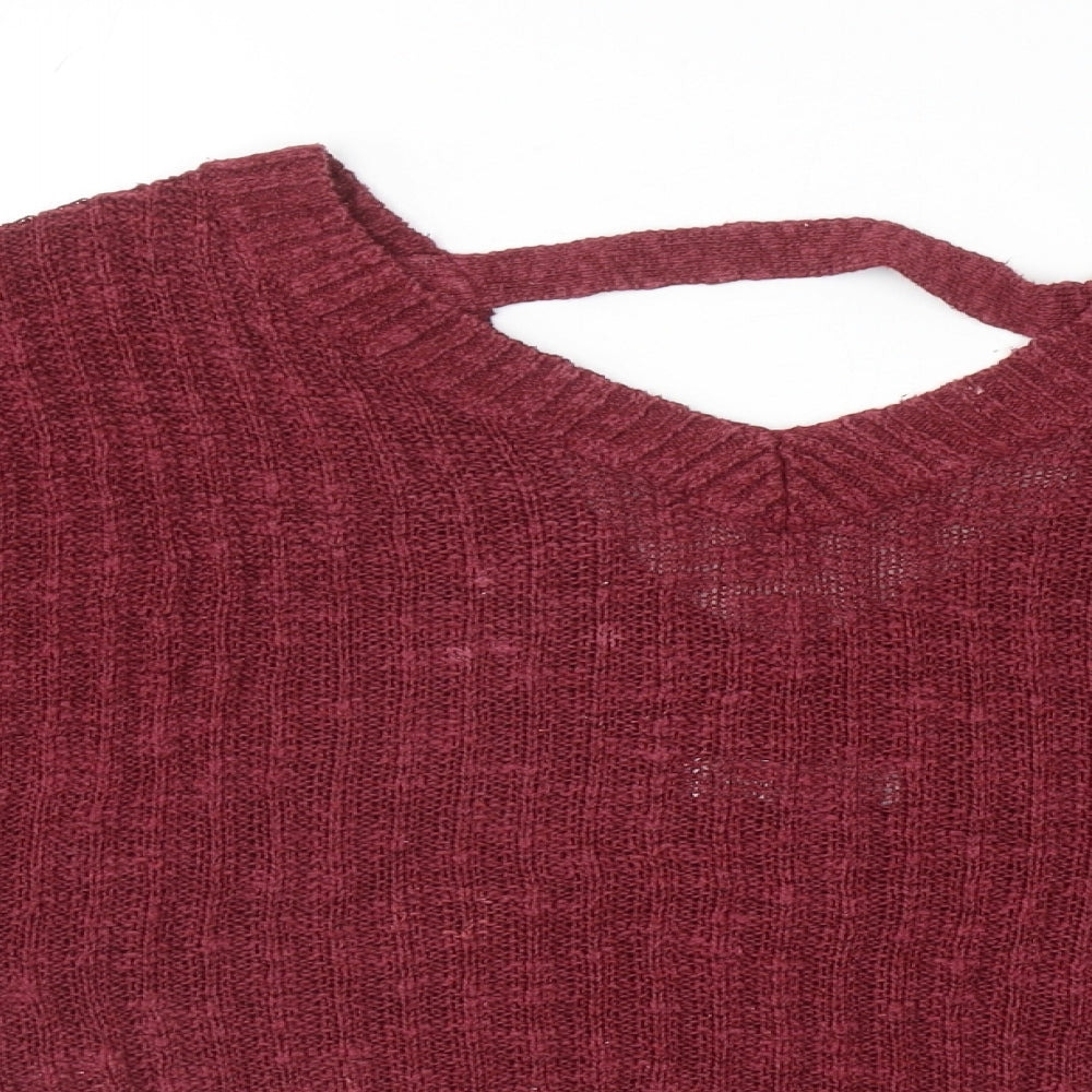 Hollister Womens Red V-Neck Cotton Pullover Jumper Size S - Cropped