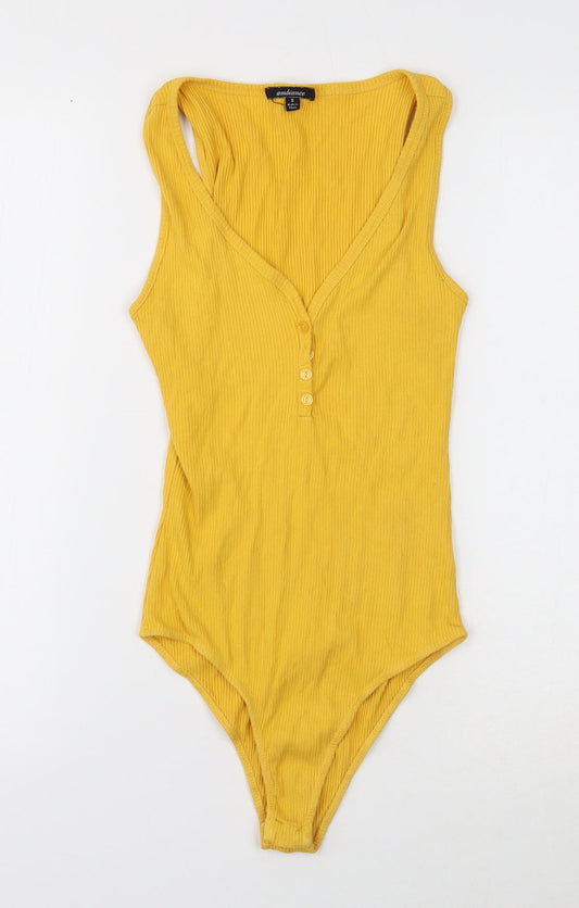 Ambiance Womens Yellow Cotton Bodysuit One-Piece Size S Snap