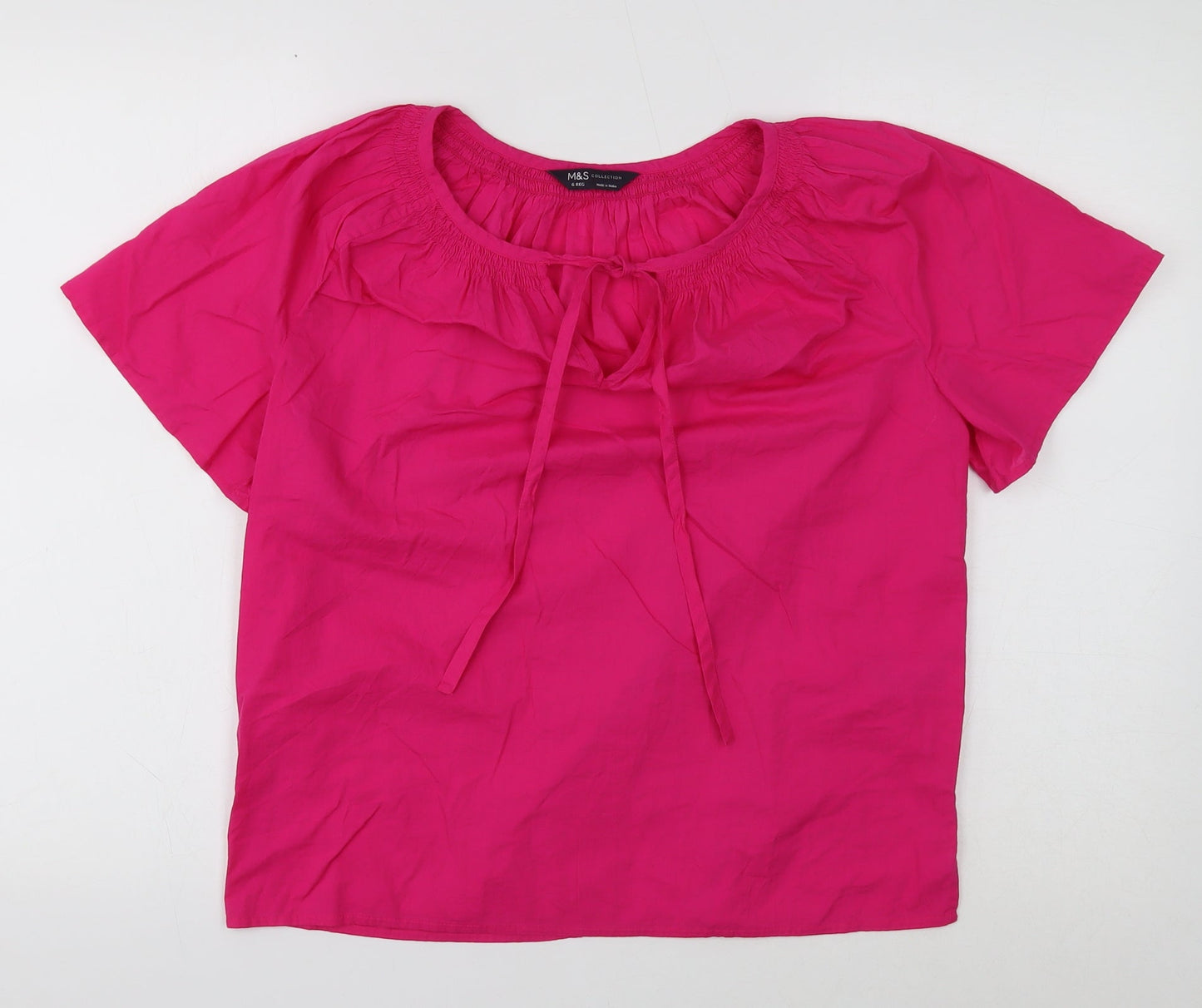 Marks and Spencer Womens Pink Cotton Basic T-Shirt Size 6 Round Neck
