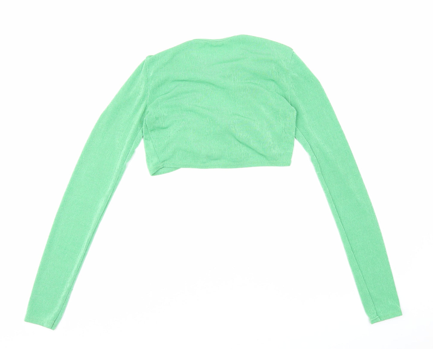 PRETTYLITTLETHING Womens Green Polyester Cropped Blouse Size 8 Round Neck