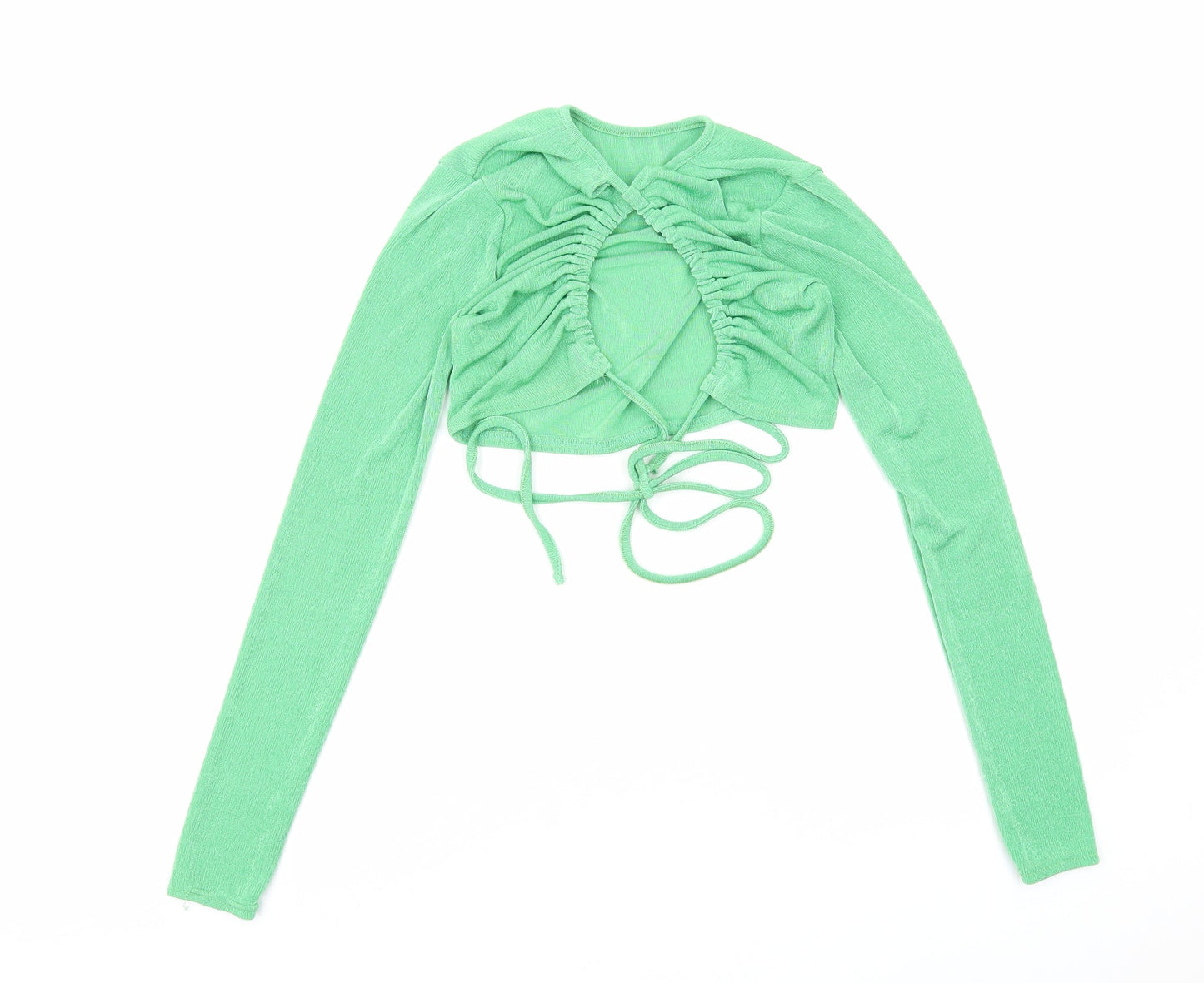 PRETTYLITTLETHING Womens Green Polyester Cropped Blouse Size 8 Round Neck