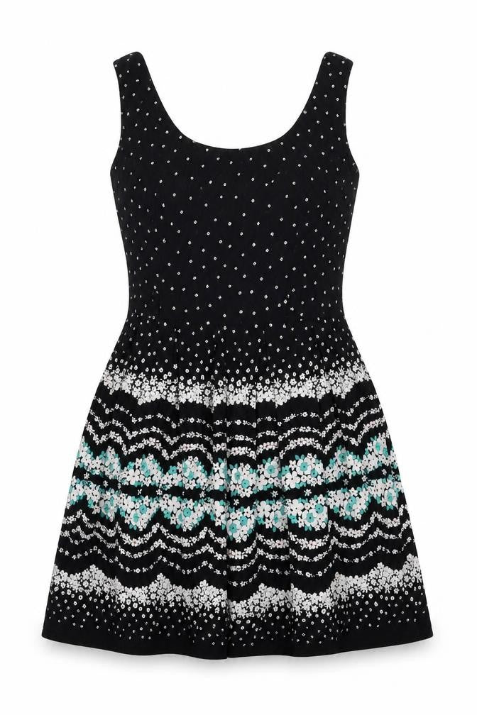 Debenhams Womens Black Floral Viscose Tank Dress Size 8 Scoop Neck Pullover