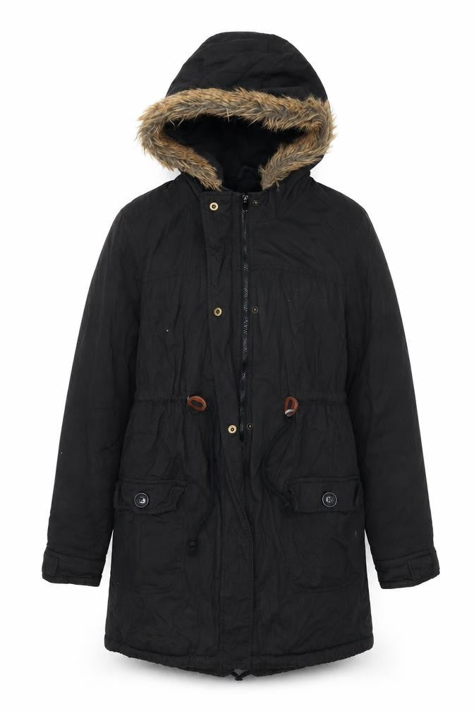Colline Womens Black Parka Coat Size 10 Zip