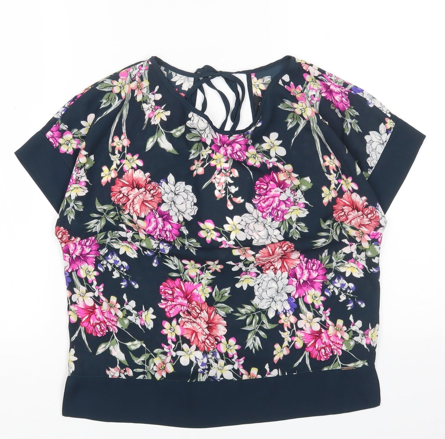Marks and Spencer Womens Blue Floral Polyester Basic Blouse Size 6 Round Neck