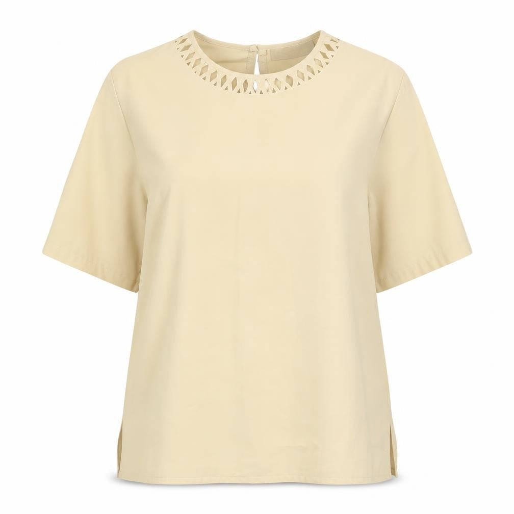 Daxon Womens Beige Polyester Basic T-Shirt Size 16 Round Neck