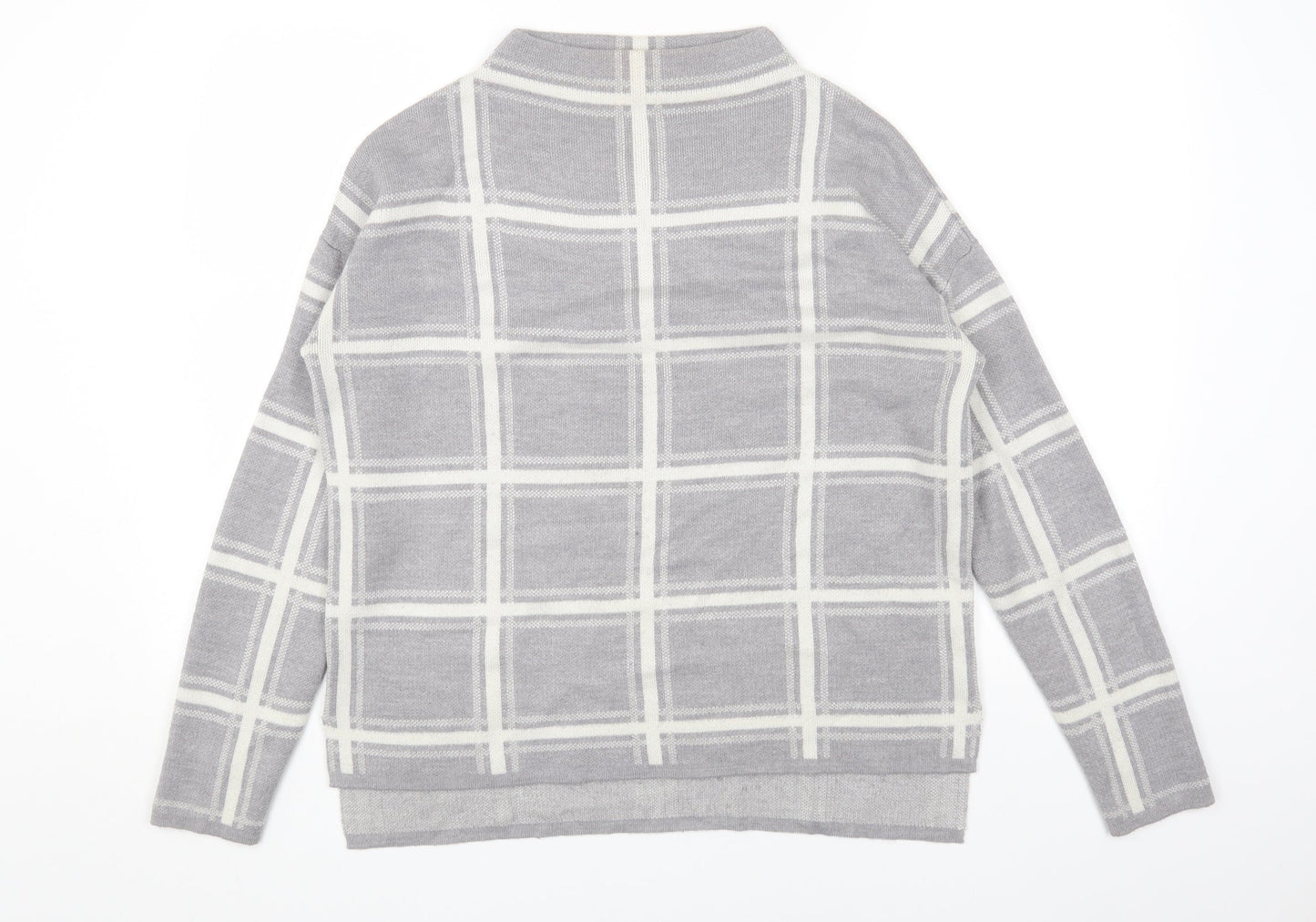Marks and Spencer Womens Grey Mock Neck Plaid Acrylic Pullover Jumper Size L