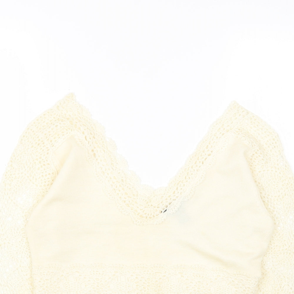DOLCE CABO Womens White Acrylic Basic T-Shirt Size M V-Neck