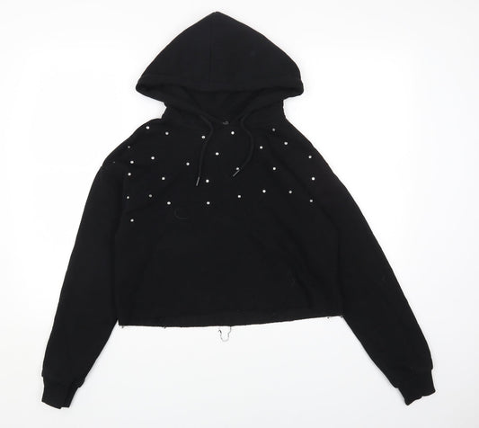 Primark Womens Black Polka Dot Cotton Pullover Hoodie Size 2XS Pullover