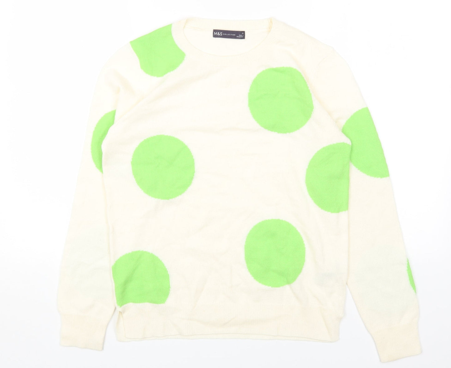 Marks and Spencer Womens Beige Round Neck Polka Dot Acrylic Pullover Jumper Size 10