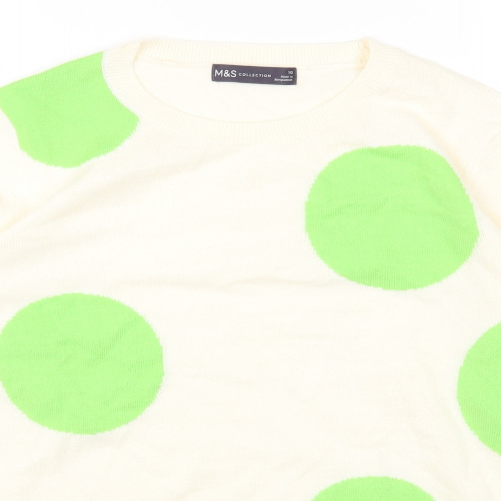 Marks and Spencer Womens Beige Round Neck Polka Dot Acrylic Pullover Jumper Size 10