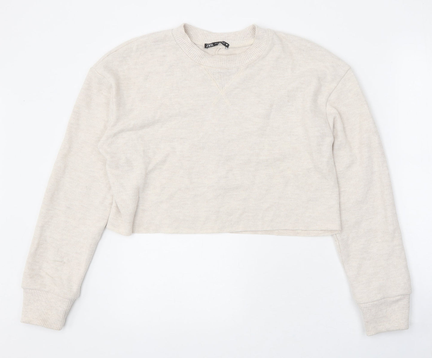 Zara Womens Beige Round Neck Polyester Pullover Jumper Size S