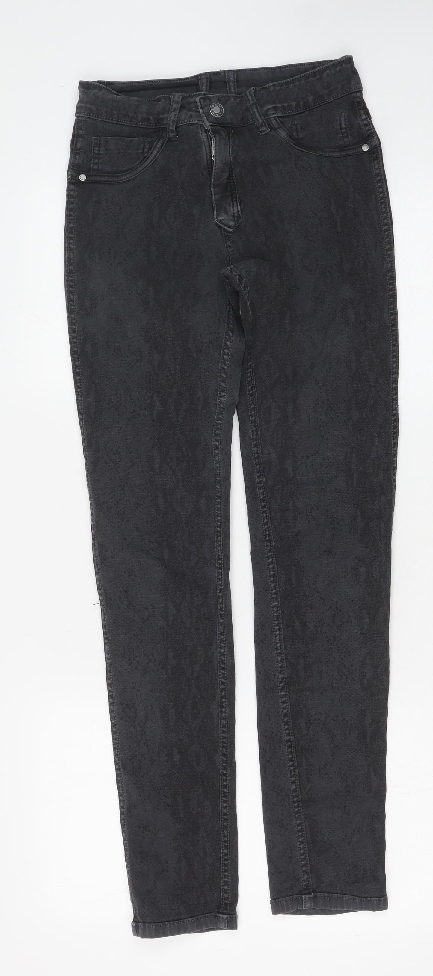 Preworn Womens Grey Animal Print Cotton Skinny Jeans Size 26 in Regular Button - Snake Skin Print