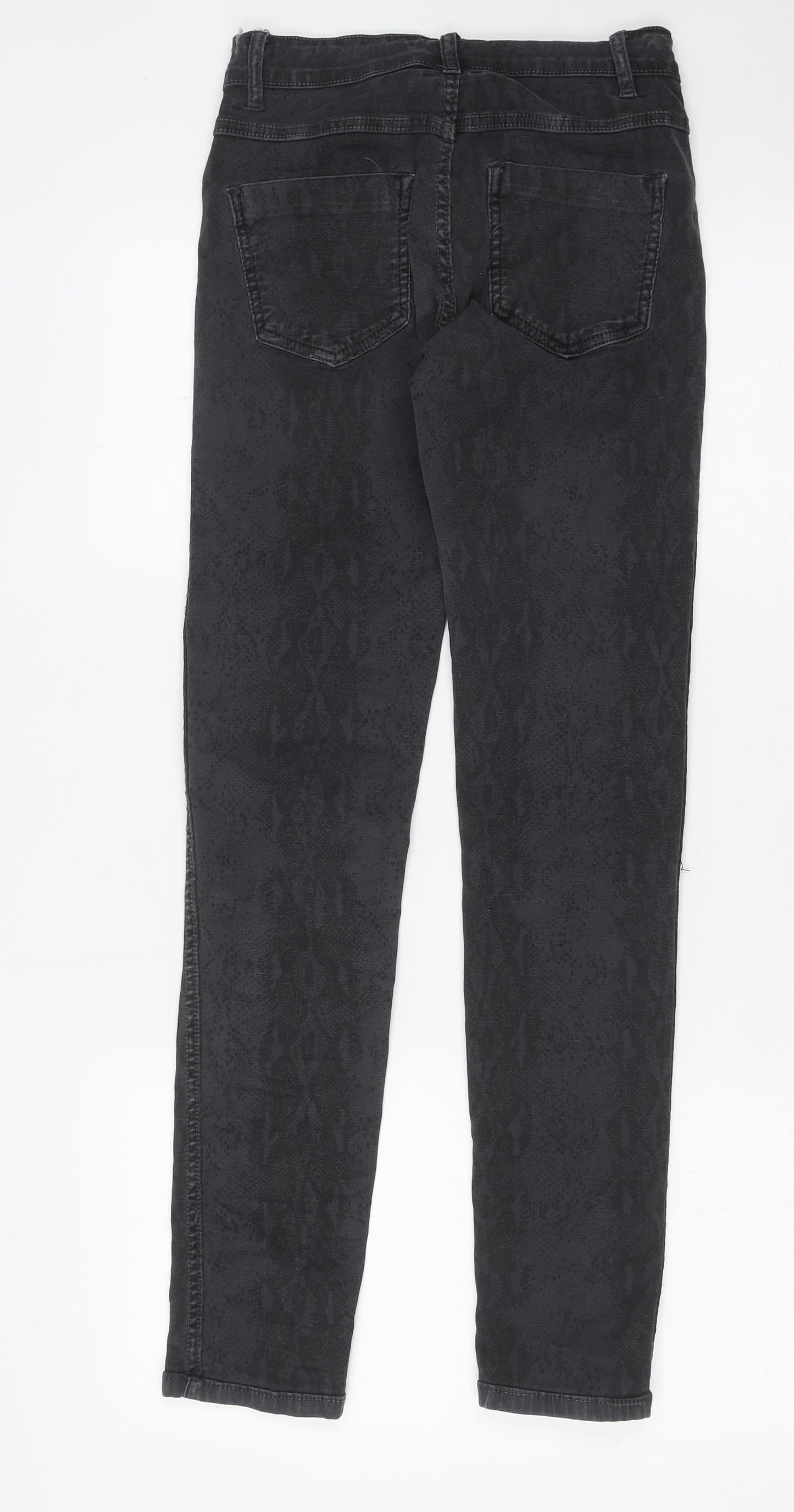 Preworn Womens Grey Animal Print Cotton Skinny Jeans Size 26 in Regular Button - Snake Skin Print