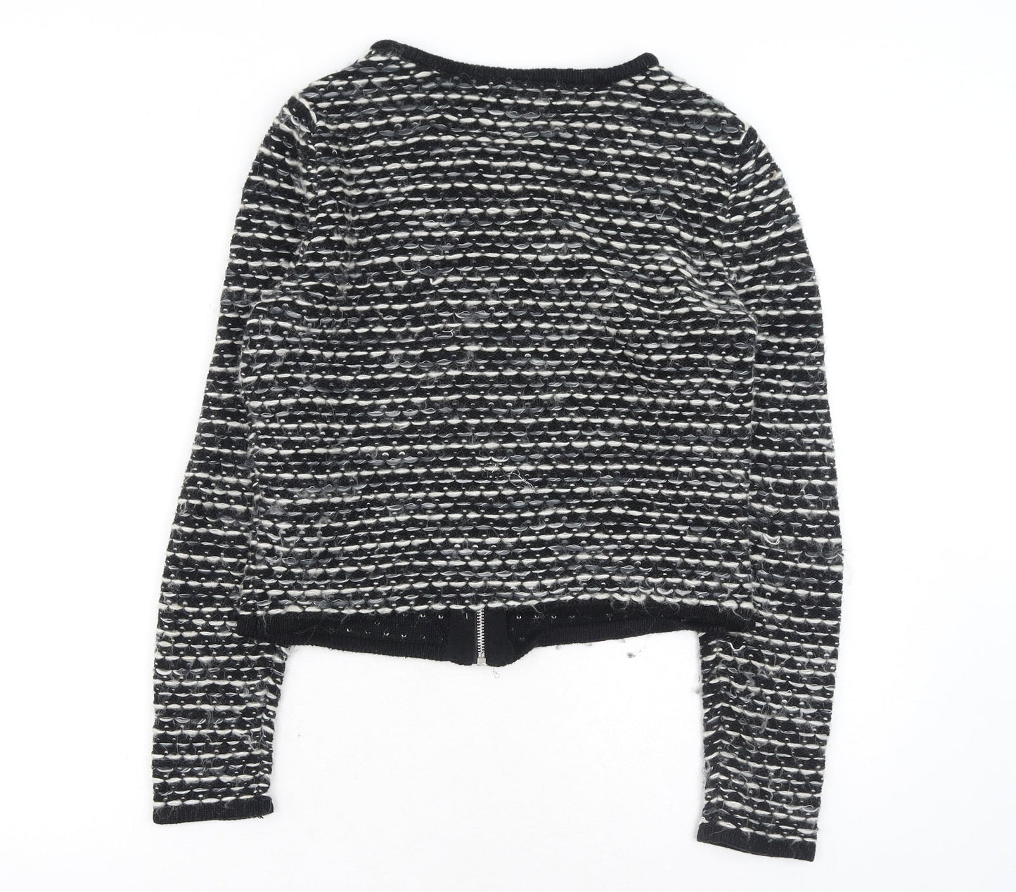 H&M Womens Black Round Neck Geometric Cotton Full Zip Jumper Size S