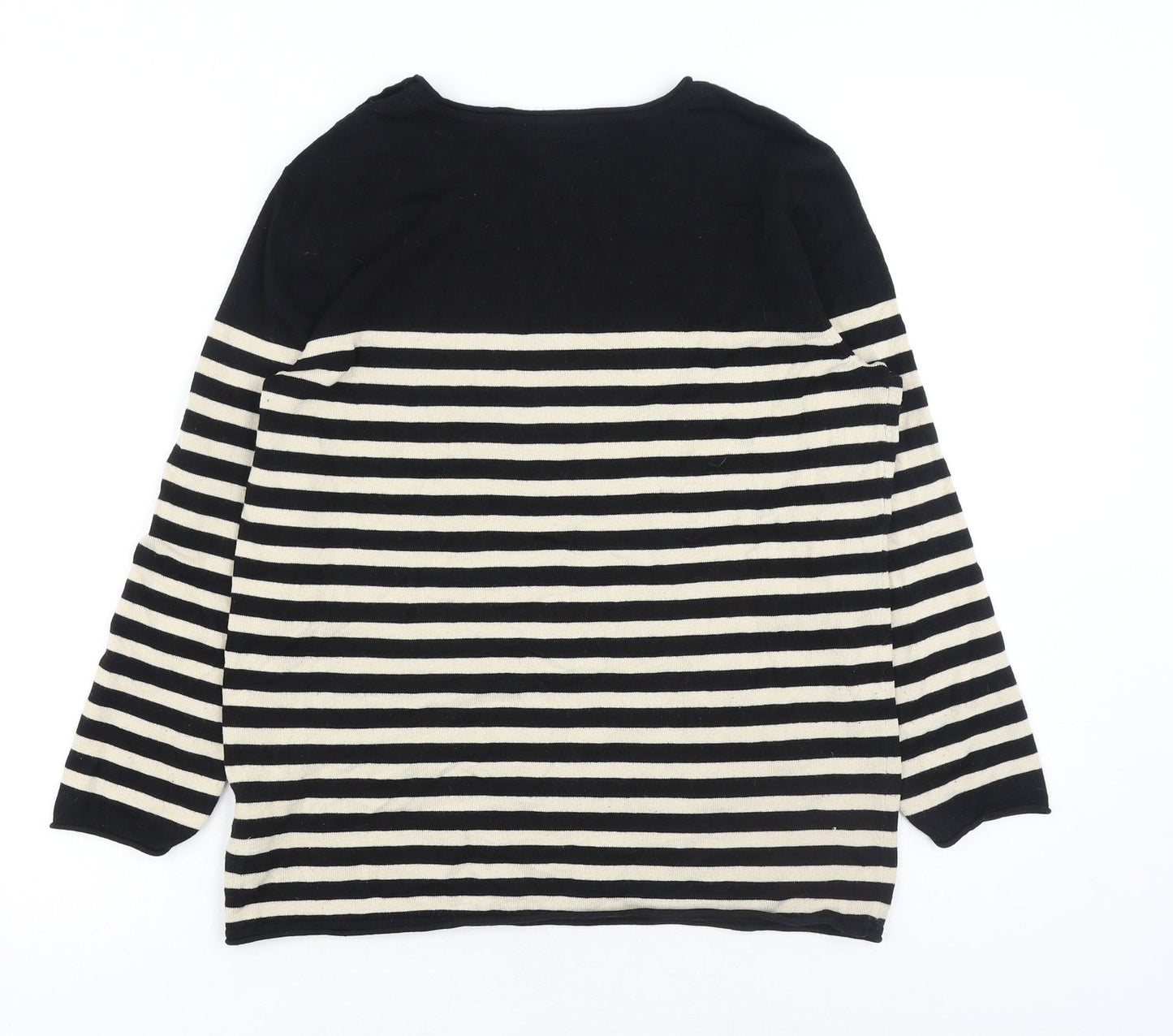 H&M Womens Black Round Neck Striped Acrylic Pullover Jumper Size M