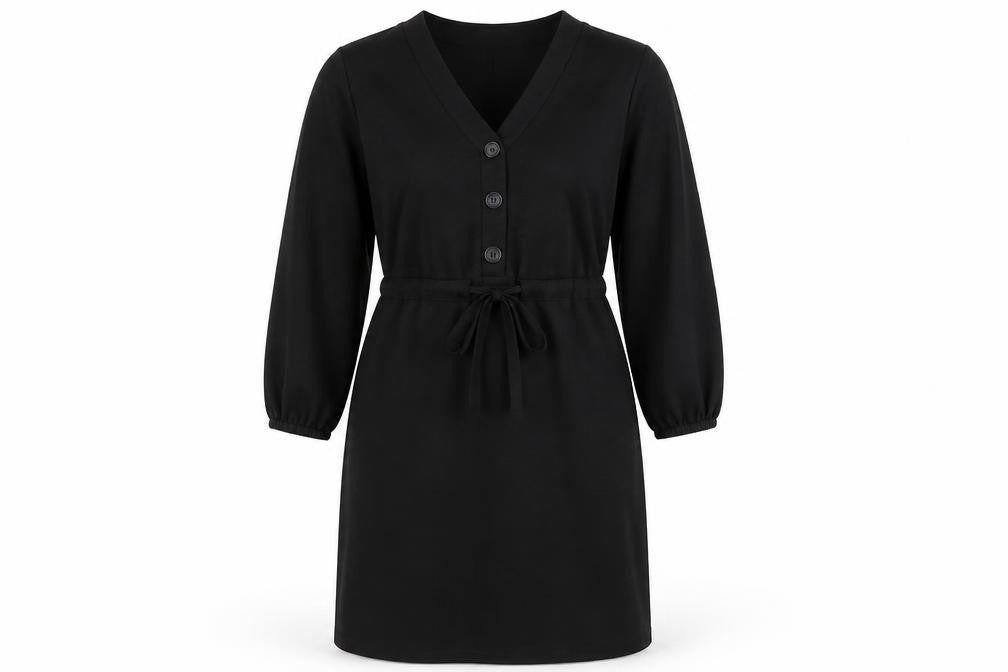 Primark Womens Black Polyester Pencil Dress Size 12 V-Neck Button