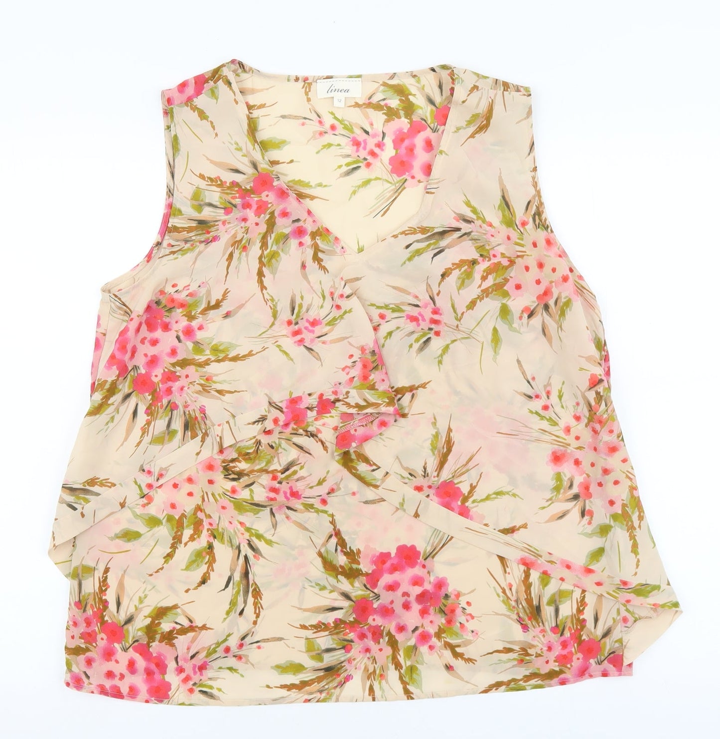 Linea Womens Pink Floral Polyester Basic Tank Size 12 V-Neck