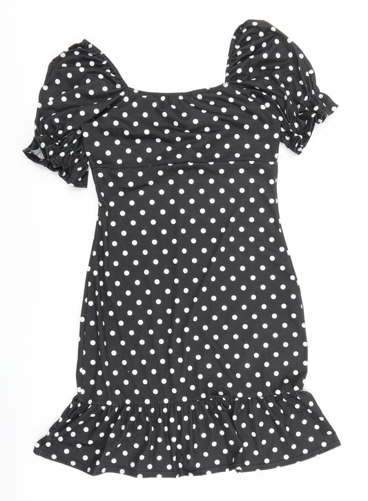 Somebody Else Womens Black Polka Dot Polyester Pencil Dress Size M V-Neck Pullover
