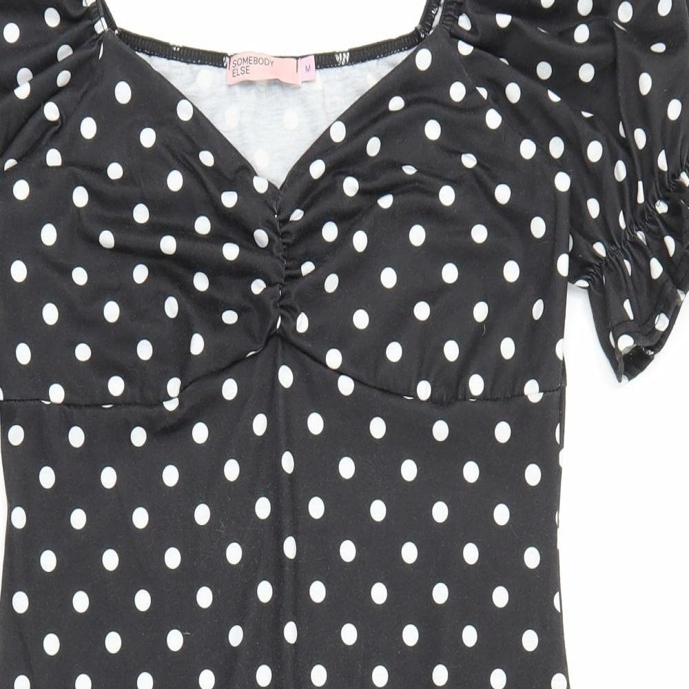 Somebody Else Womens Black Polka Dot Polyester Pencil Dress Size M V-Neck Pullover