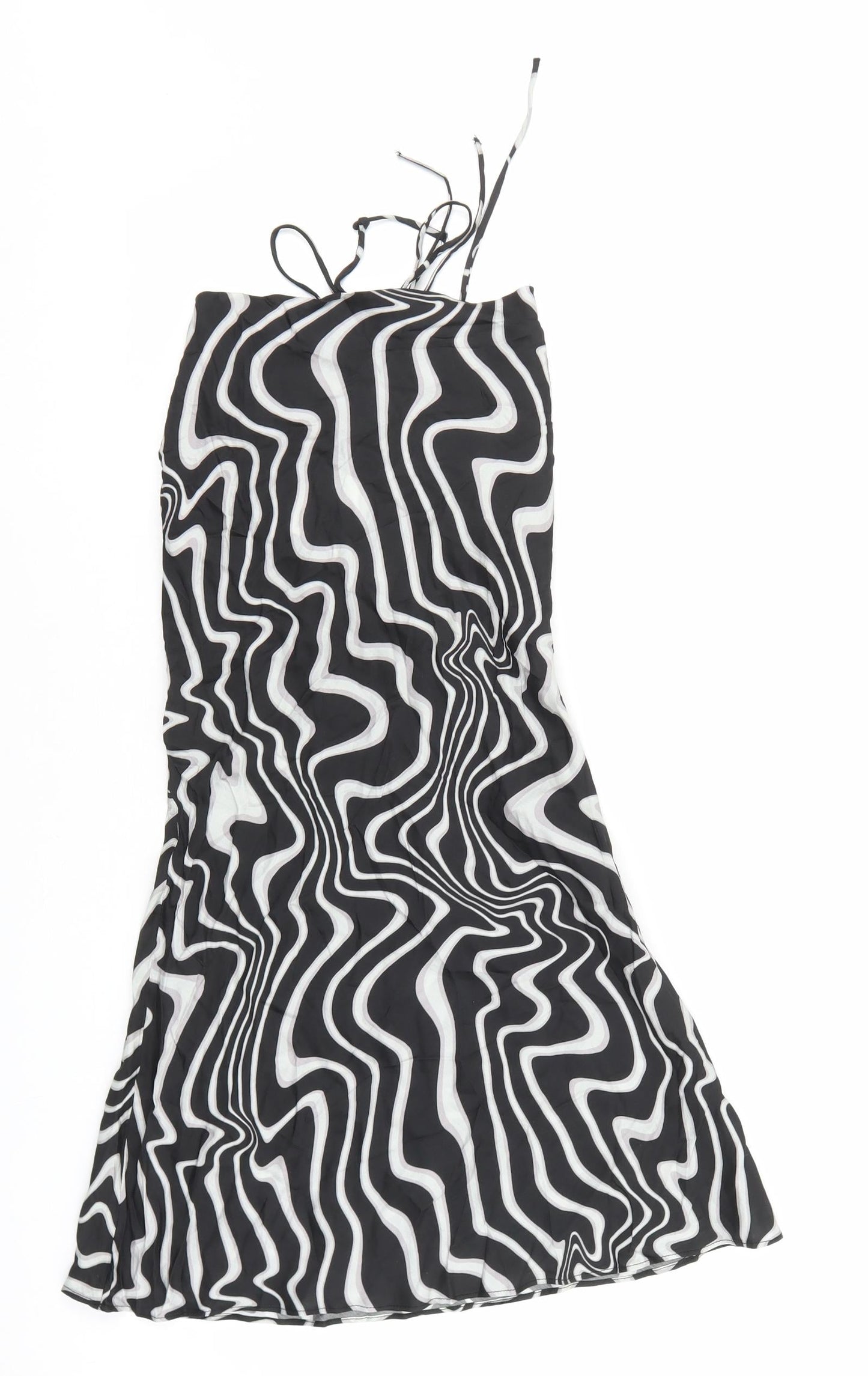 Zara Womens Black Geometric Polyester A-Line Size S Square Neck Tie