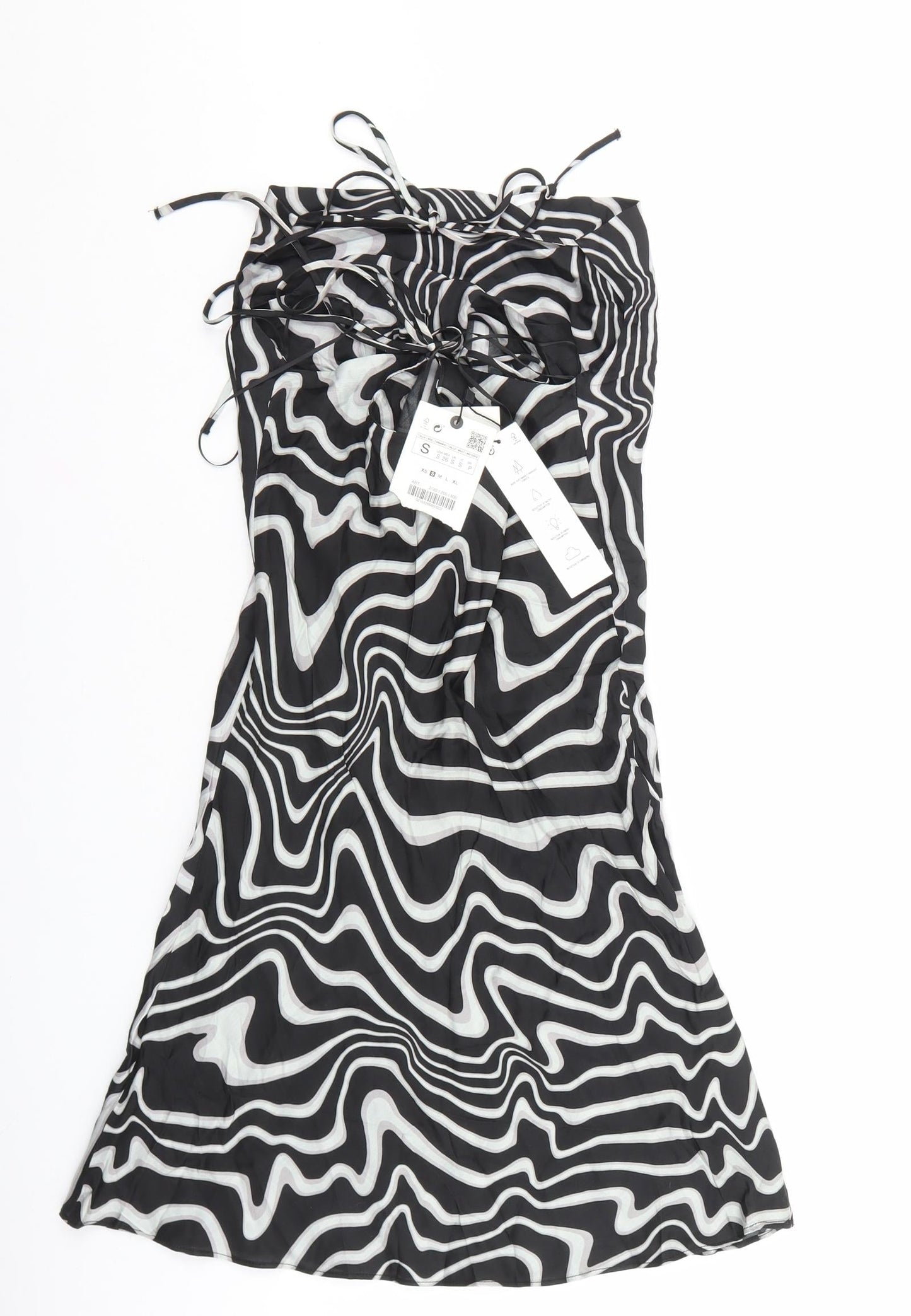 Zara Womens Black Geometric Polyester A-Line Size S Square Neck Tie
