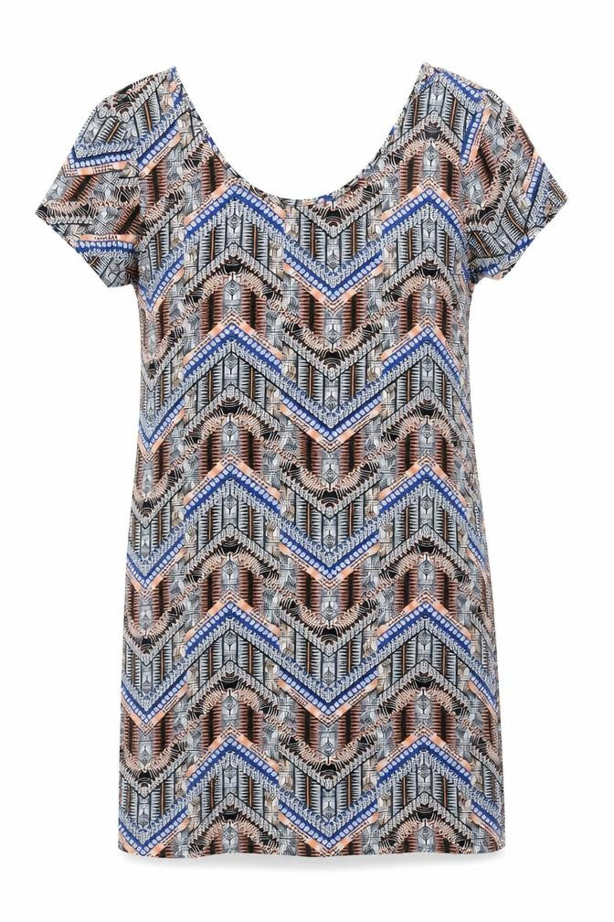 New Look Womens Multicoloured Geometric Cotton Shift Size 14 Scoop Neck Pullover