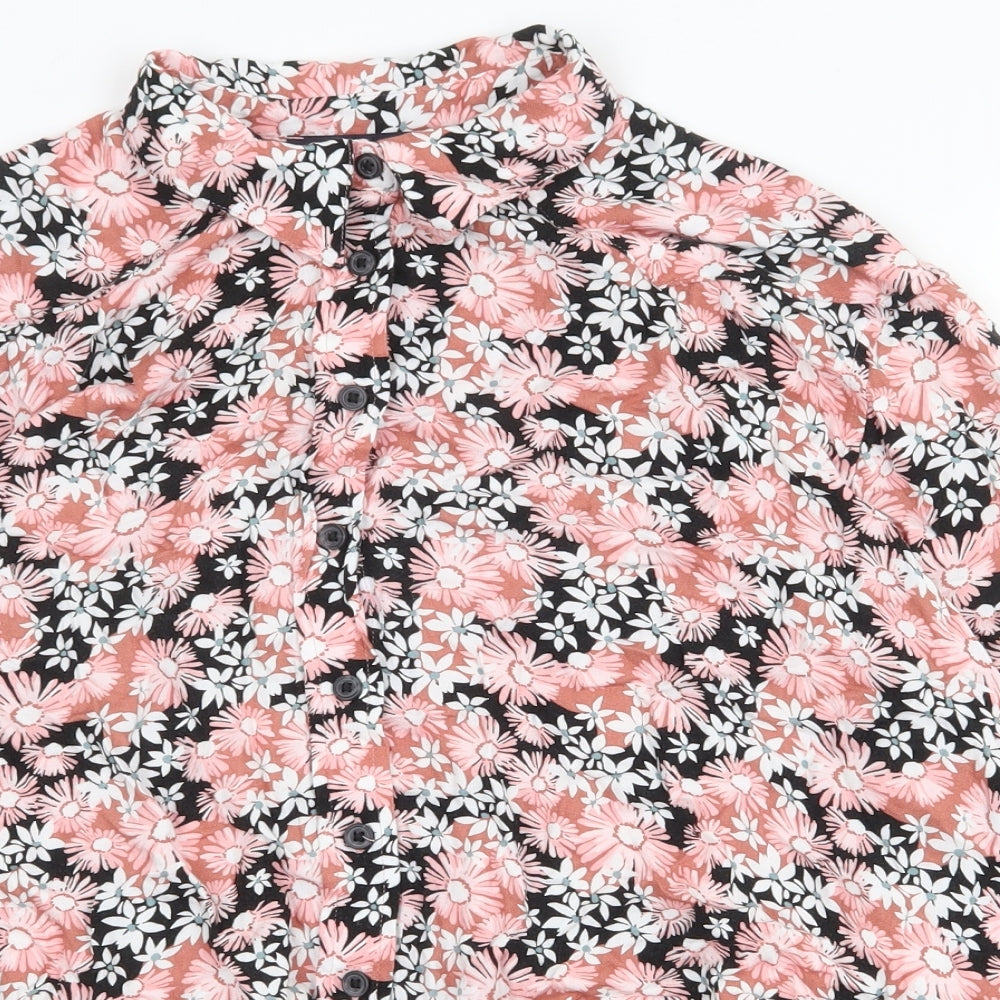 Marks and Spencer Womens Pink Floral Viscose Basic Button-Up Size 16 Collared