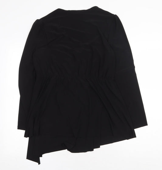 Woman Womens Black Polyester Skater Dress Size 10 V-Neck Tie