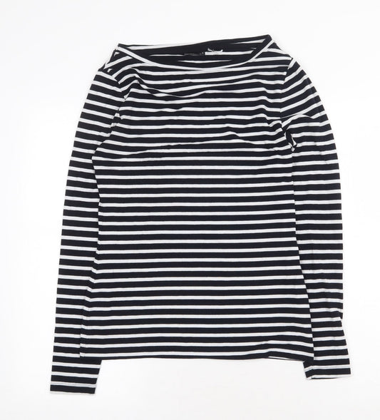 ASOS Womens Blue Striped Polyester Basic Blouse Size 8 Boat Neck