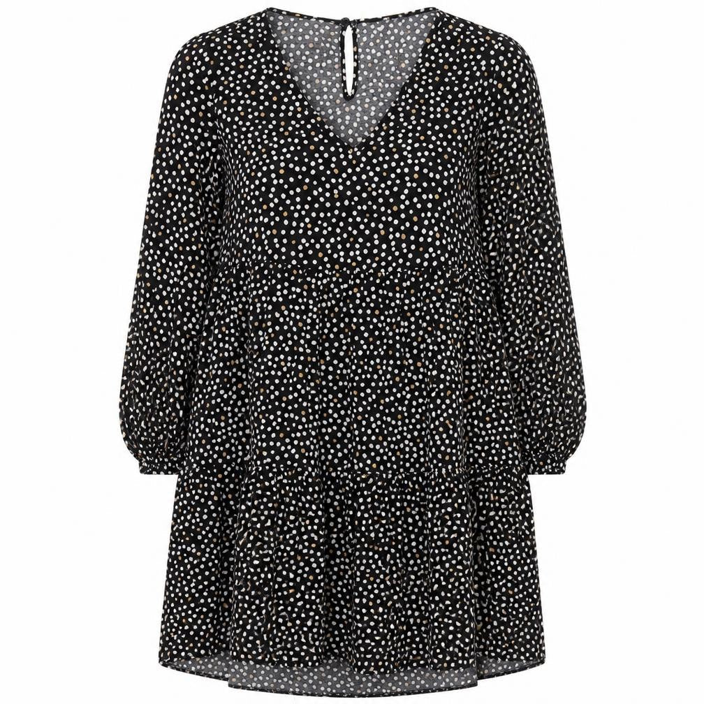 New Look Womens Black Animal Print Viscose A-Line Size 6 V-Neck Button