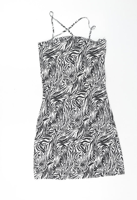 Misspap Womens Multicoloured Animal Print Polyester Tank Dress Size 10 Scoop Neck Zip