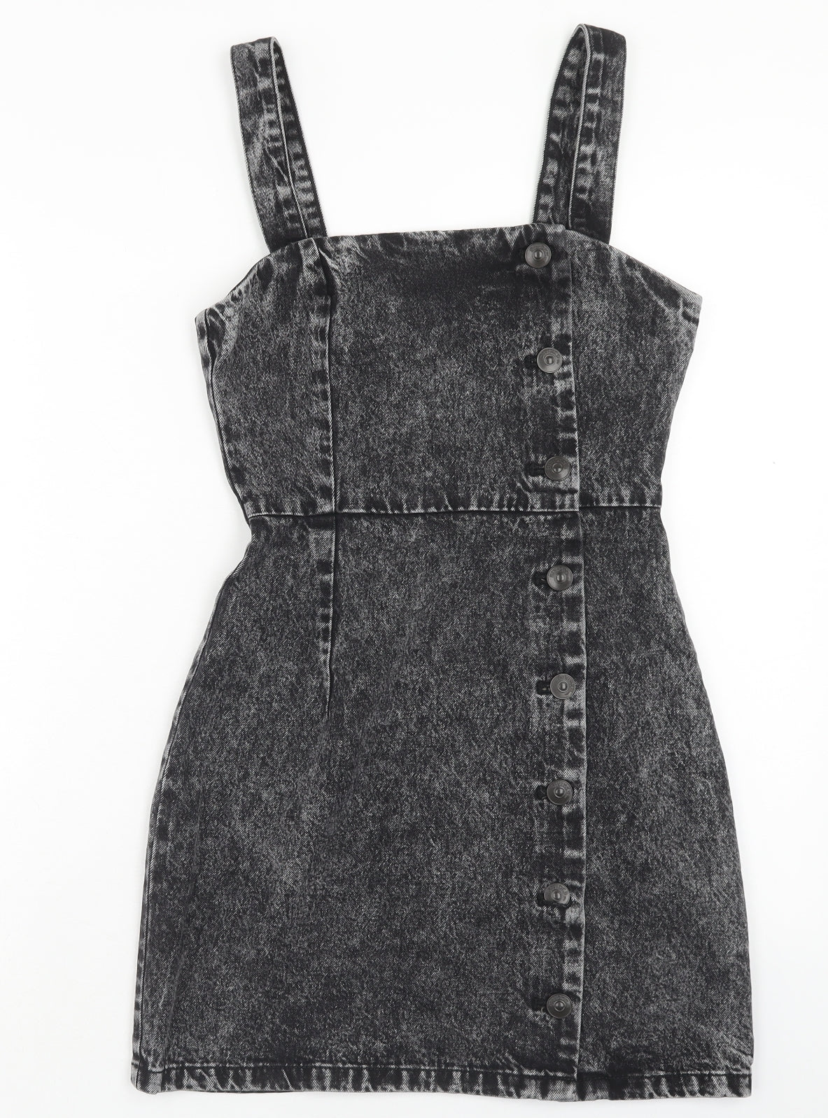 H&M Womens Green Cotton Pinafore/Dungaree Dress Size 6 Scoop Neck Button