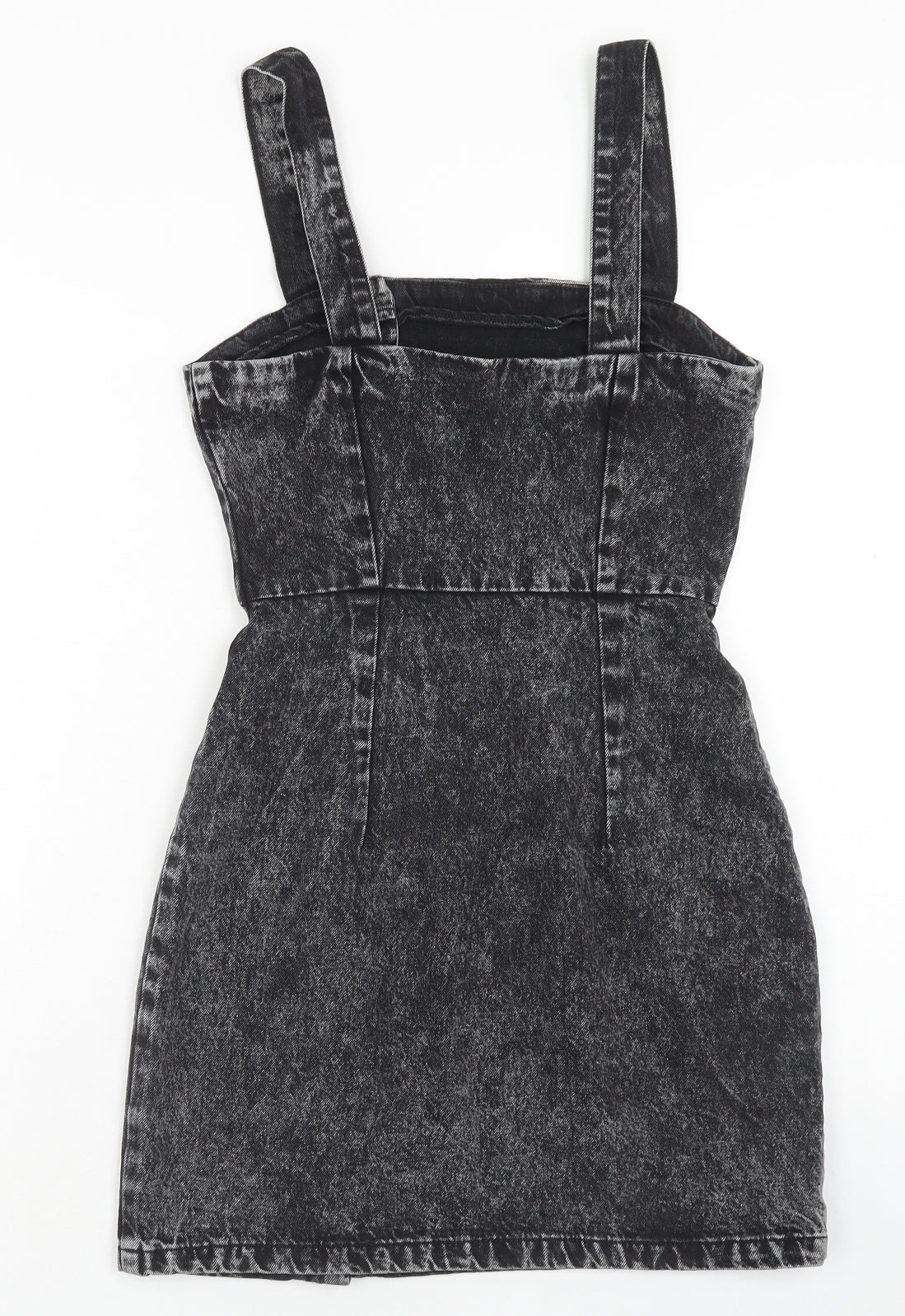 H&M Womens Green Cotton Pinafore/Dungaree Dress Size 6 Scoop Neck Button