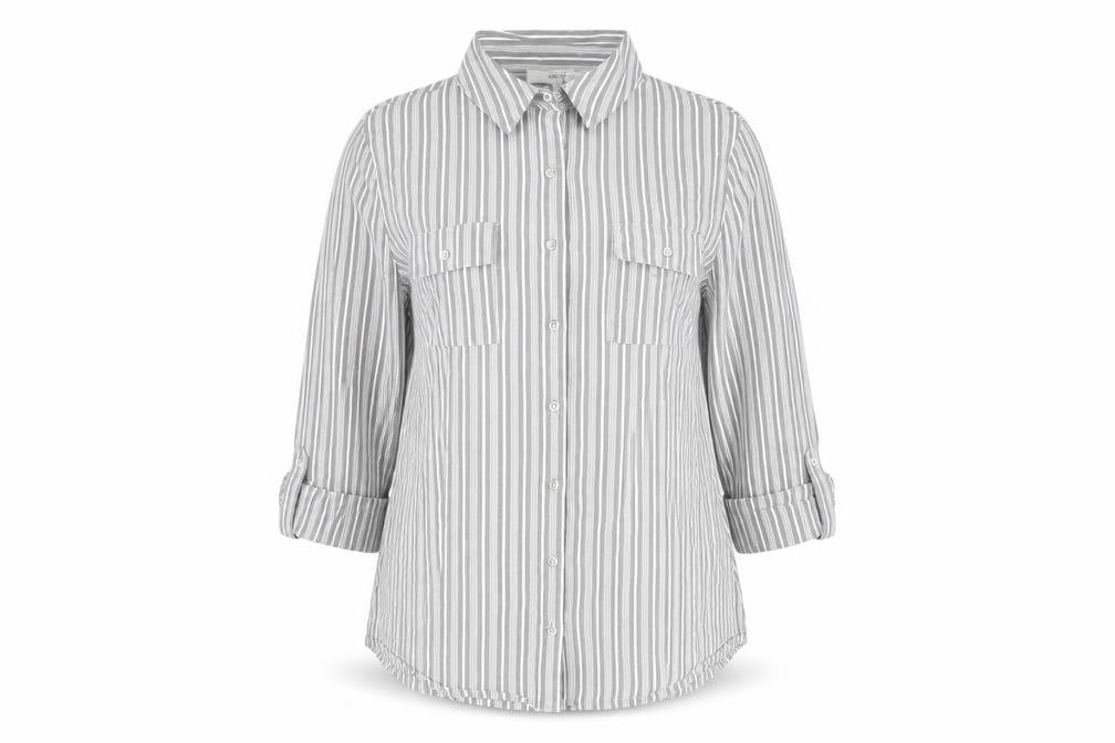 NEXT Womens Grey Striped Cotton Basic Button-Up Size 12 V-Neck