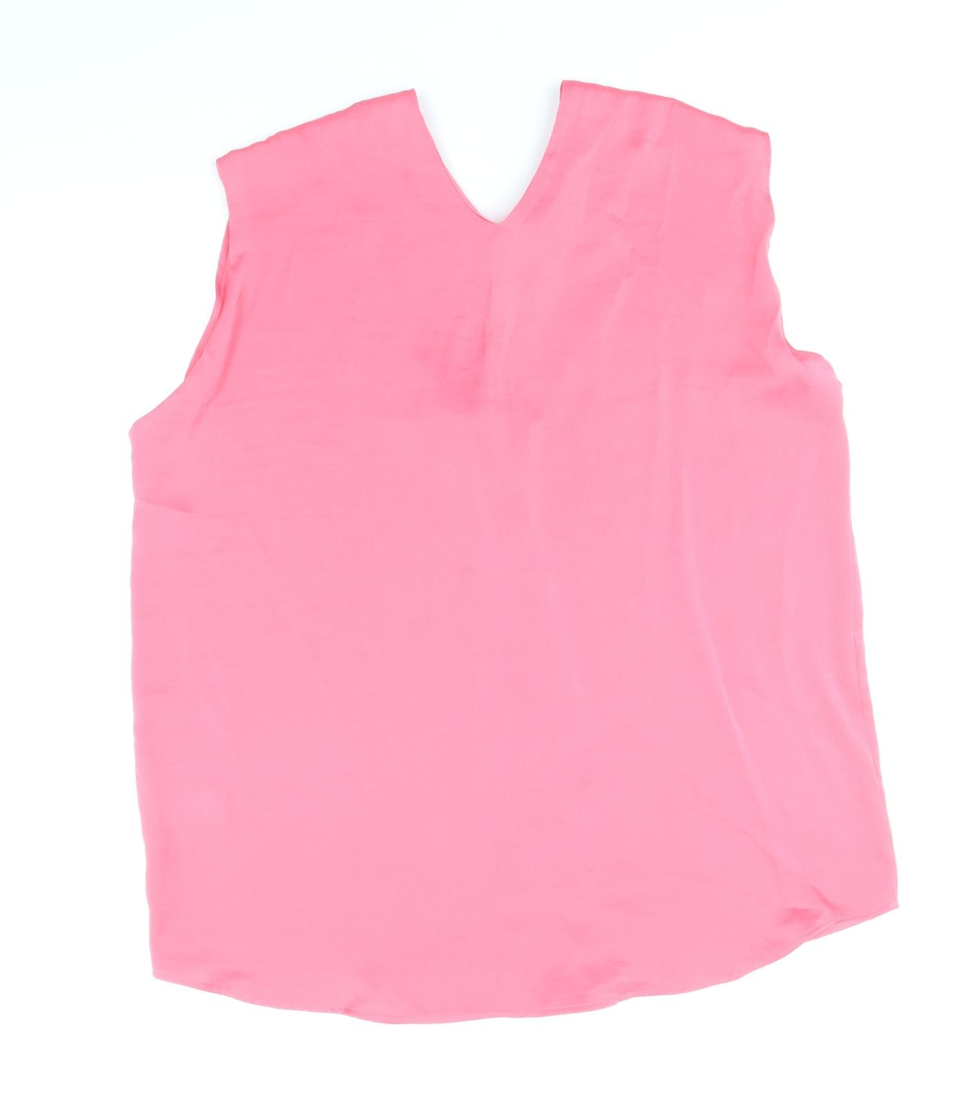Marks and Spencer Womens Pink Polyester Basic Tank Size 14 V-Neck