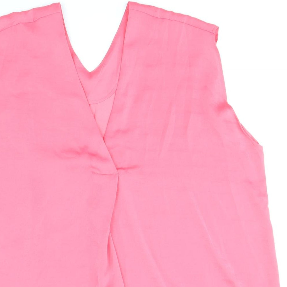 Marks and Spencer Womens Pink Polyester Basic Tank Size 14 V-Neck