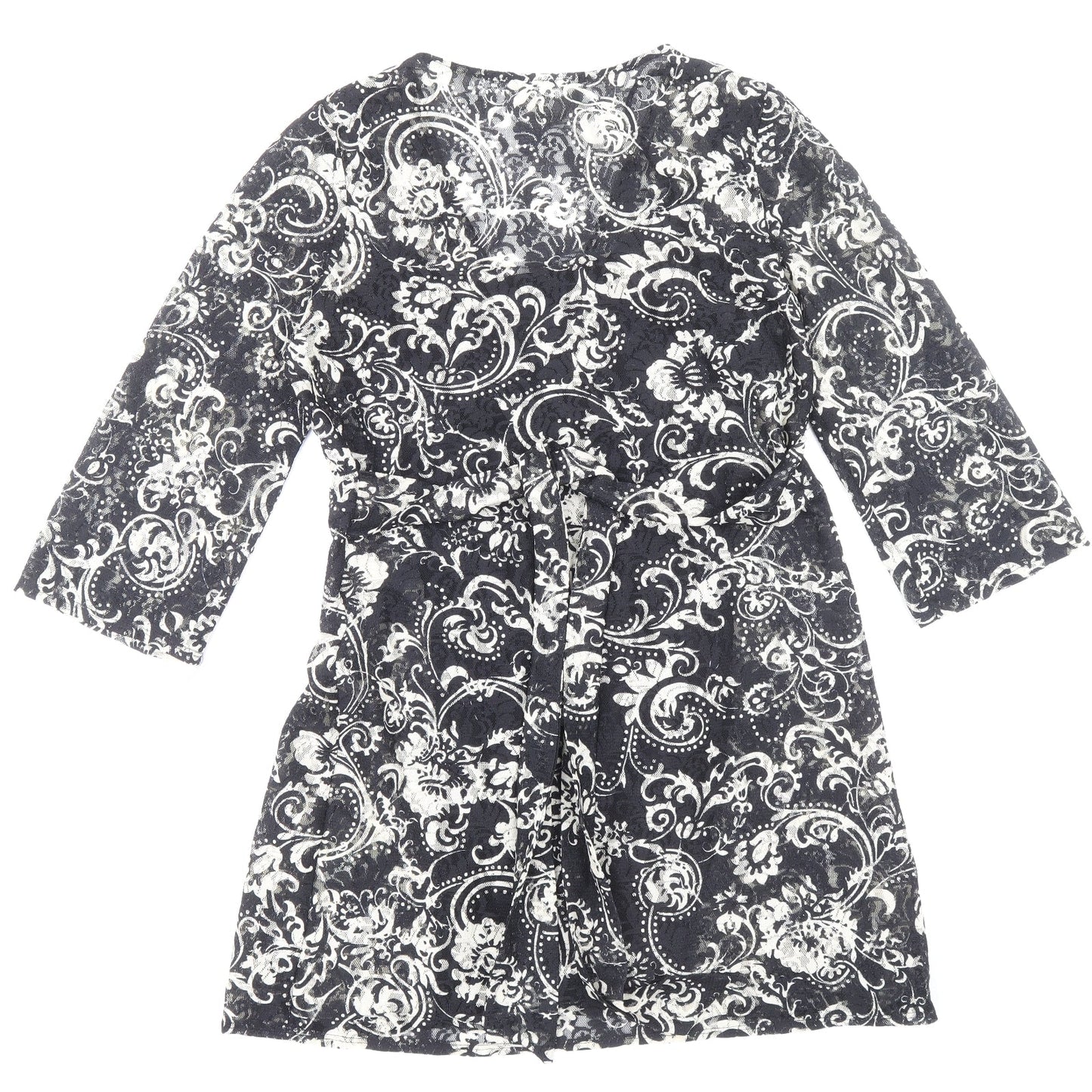 Kaliko Womens Black Paisley Polyester A-Line Size 10 V-Neck Pullover
