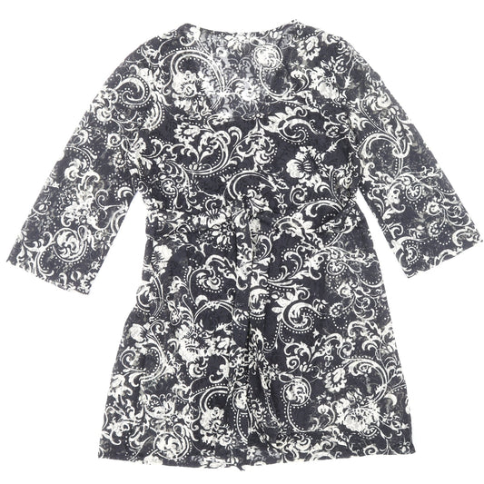 Kaliko Womens Black Paisley Polyester A-Line Size 10 V-Neck Pullover