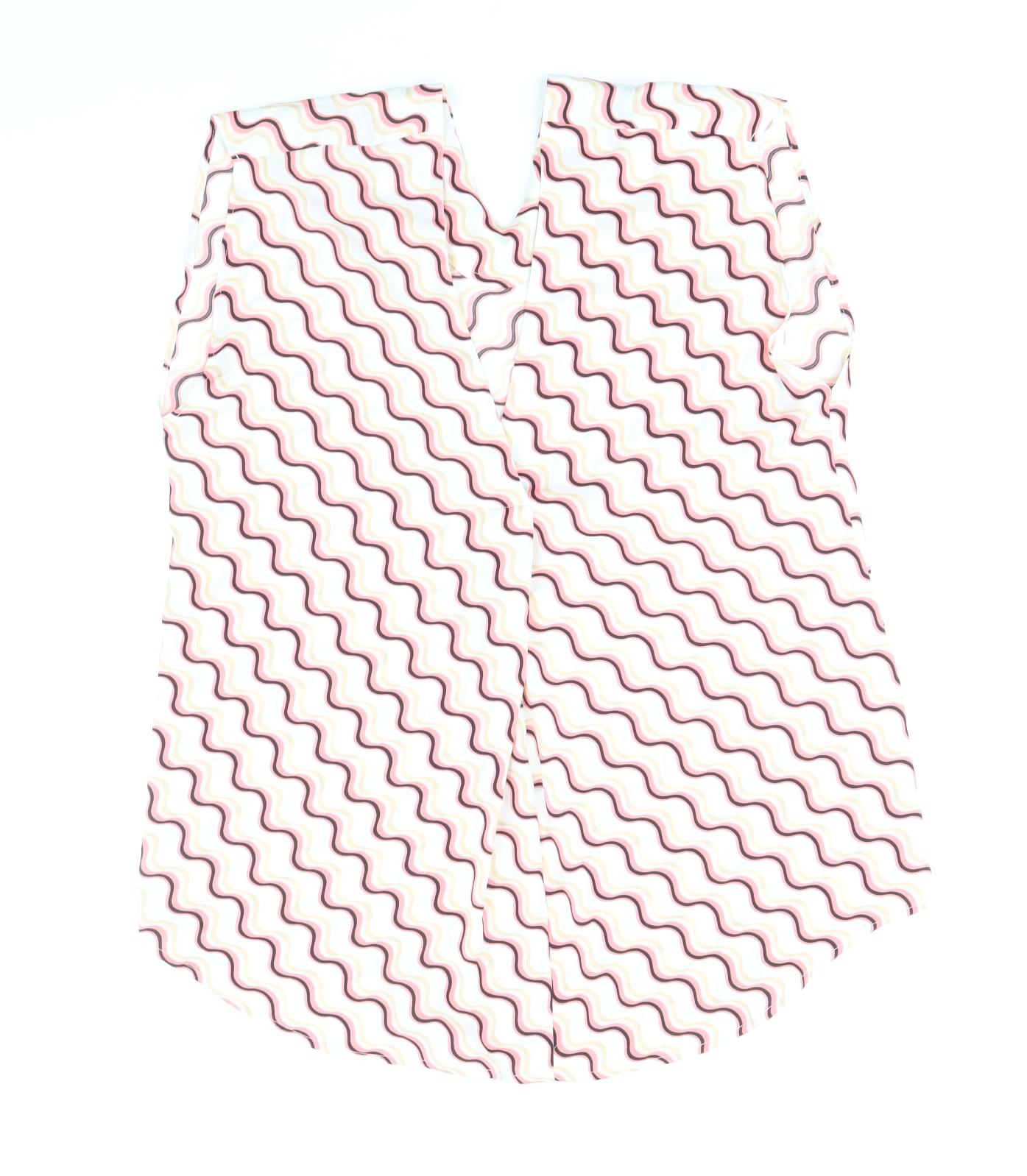 Marks and Spencer Womens White Geometric Polyester Basic Tank Size 8 V-Neck