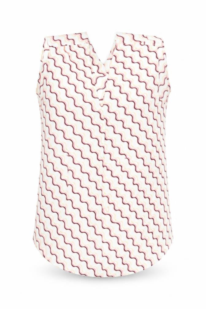 Marks and Spencer Womens White Geometric Polyester Basic Tank Size 8 V-Neck