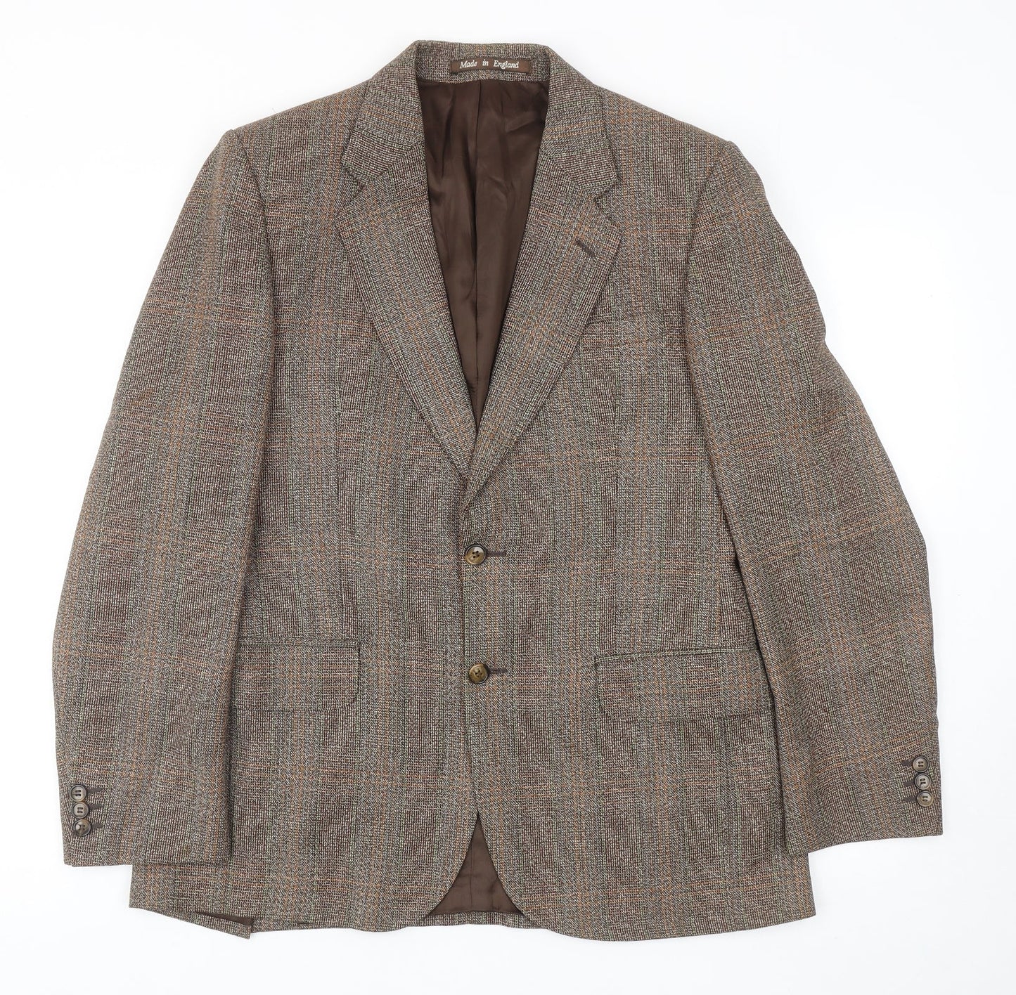 Burton Mens Brown Plaid Polyester Jacket Blazer Size 38