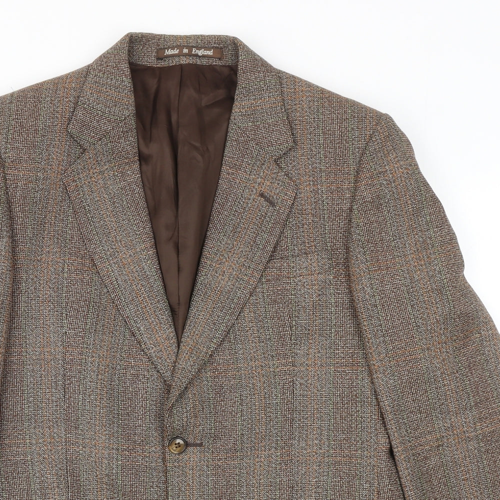 Burton Mens Brown Plaid Polyester Jacket Blazer Size 38