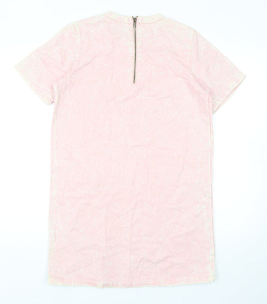 The Rockn Rev Womens Pink Cotton T-Shirt Dress Size 10 Round Neck Zip