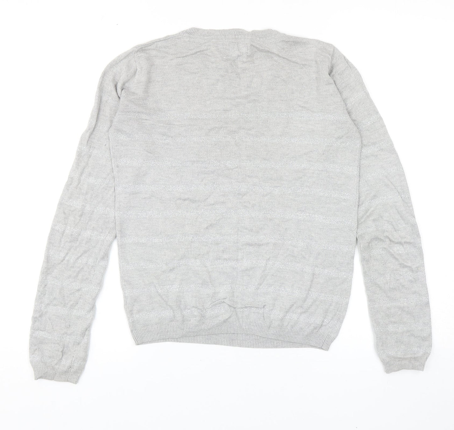 Linea Womens Grey Round Neck Striped Viscose Pullover Jumper Size XS