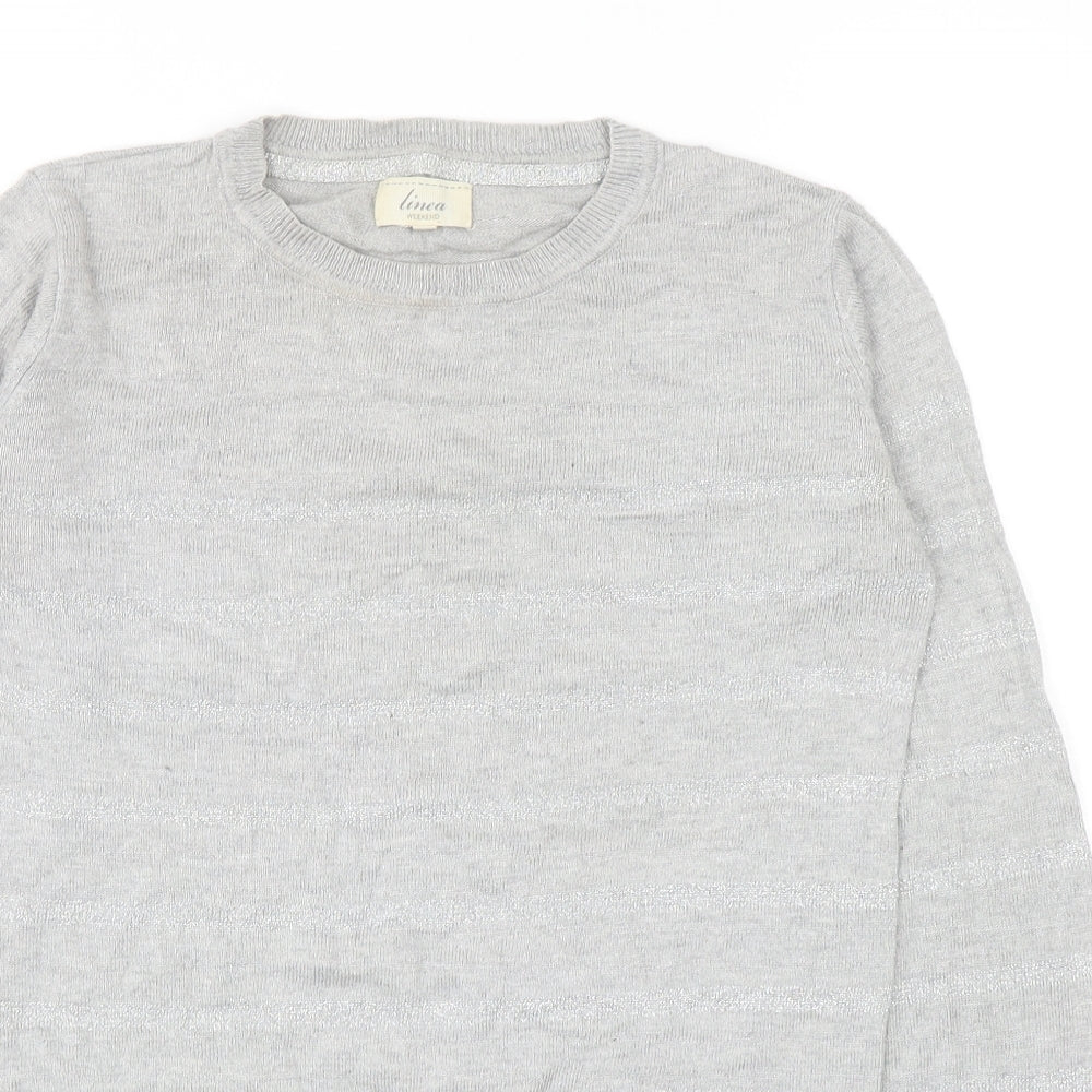 Linea Womens Grey Round Neck Striped Viscose Pullover Jumper Size XS