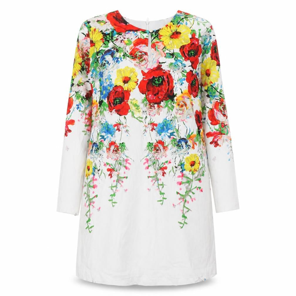 Mek Kembang Cotton Womens Multicoloured Floral Cotton Mini Size S Round Neck Zip