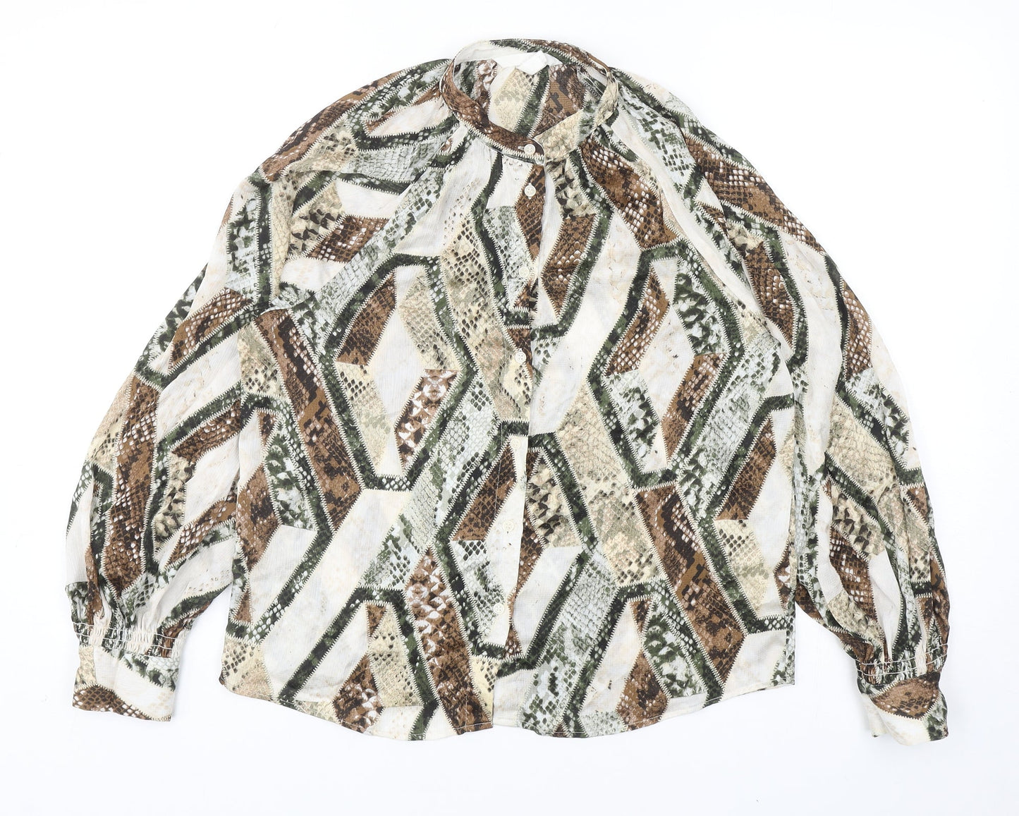 H&M Womens Multicoloured Geometric Polyester Basic Button-Up Size 6 Round Neck - Snake Skin Print