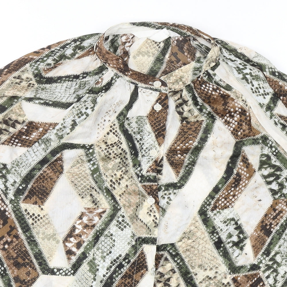 H&M Womens Multicoloured Geometric Polyester Basic Button-Up Size 6 Round Neck - Snake Skin Print
