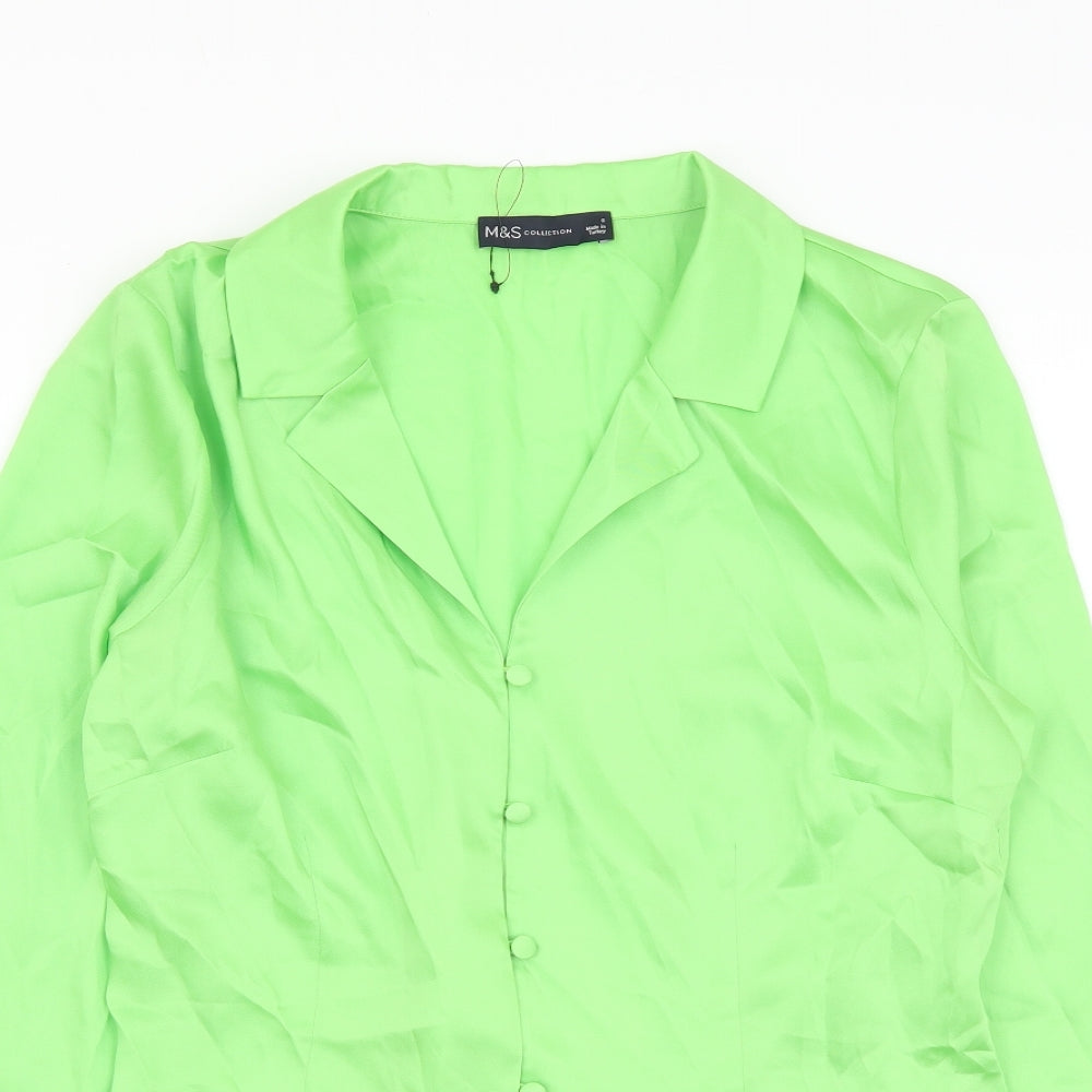 Marks and Spencer Womens Green Polyester Basic Button-Up Size 6 Collared
